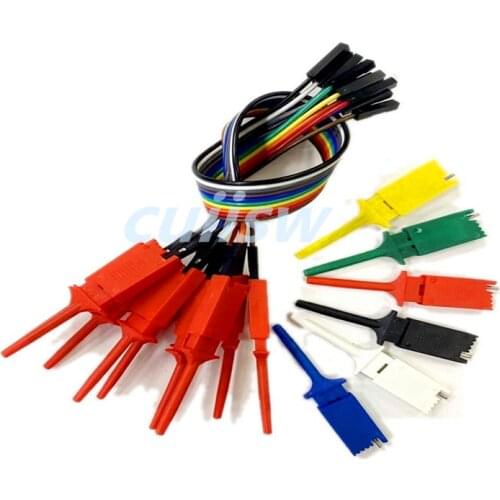 10pcs 200mm High Efficiency Test Hook Clip Logic Analyzer Cable Gripper Probe Test Clamp Kit Yellow/Red/Black/Green