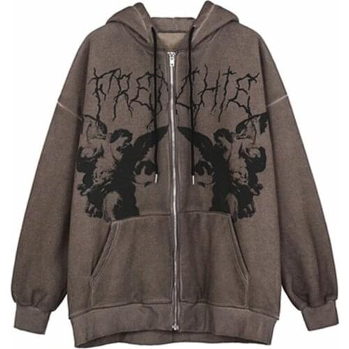 Autumn New Women Hip Hop Streetwear Hoodies female Jacket Angel Dark Print Jacket Coat Goth Harajuku Y2k Clothes Punk Jacket