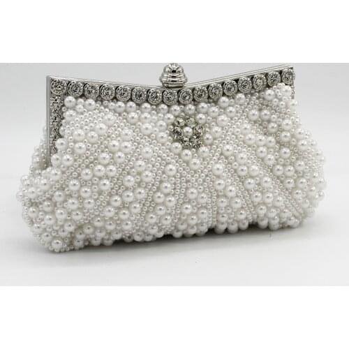 DAIWEI Women Evening Clutch Bag Ladies Wedding Bridal Handbag Pearl Beaded Diamond Day Cluthes Crystal Purse Party Wedding Beige