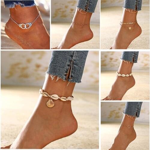 Summer Foot Jewelry Anklets for Women Geometric Shell Heart Freedom Girl Ankle Bracelet 2020 Beach Barefoot Jewelry