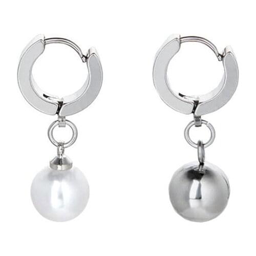 POTCET Womens Stainless Steel Pearl Titanium Steel Stud Earrings Geometric Trend Fashion Hip Hop Personality Party Jewelry