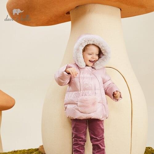 DBM17475 dave bella winter baby girls fashion cartoon hooded down coat children 90% white duck down padded kids jacket