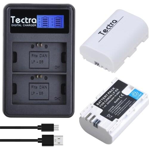2PCS 2650mAh LP-E6N LP-E6 Battery for Canon EOS 5D Mark IV 5D2 5DS R Mark II 2 III 3 6D 60D 60Da 7D 7DII 70D, LPE6+LCD Charger
