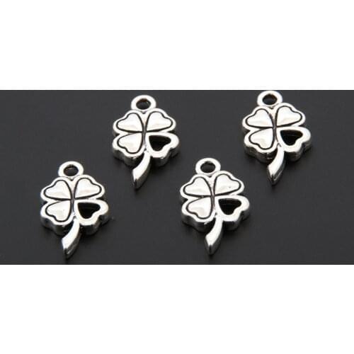 30pcs Silver Color Heart Four Leaf Clover Charms Lucky Clover Pendant Bracelet Necklaces Jewelry Wholesale
