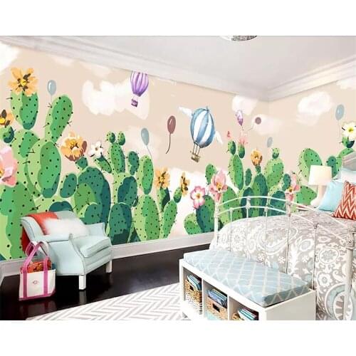 Beibehang Custom wallpaper hand-painted cactus childrens room background wall home decoration living room bedroom 3d wallpaper
