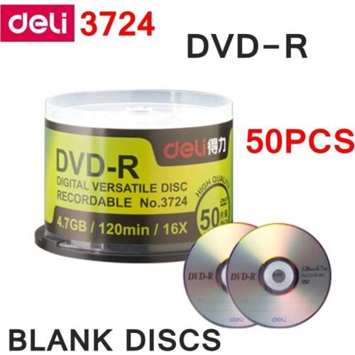 50PCS/LOT Deli 3724 DVD-R Blank discs recordable compact disc 4.7GB/120min/16x DVD-R BLANK Discs wholsale