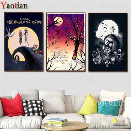 DIY Diamond Paintings Nightmare Before Christmas Full Square round Diamond embroidery 3 Pieces 3d Cross stitch art Home Decor