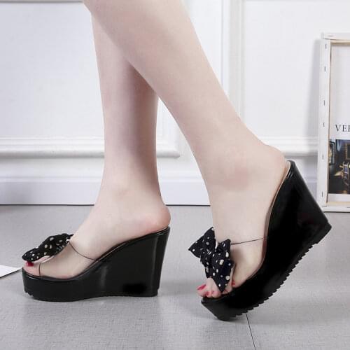 Polka Dots Summer Women Wedge Comfortable Platform Sandals Ladies Bow Knot Platform Peep Toe Wedges Shoes Slippers May30