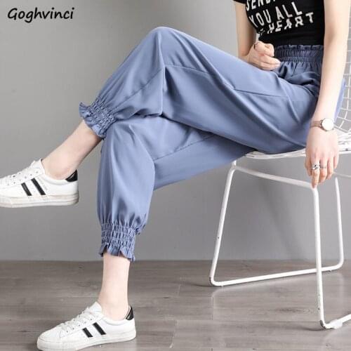 Pants Women Summer Chiffon Jogger Loose High Waist Korean Style Harem Trousers Solid Casual Female Clothing Ankle-length Soft
