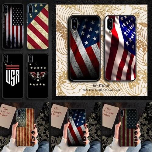 America USA Flag Phone case For Huawei Honor 6 7 8 9 10 10i 20 A C X Lite Pro Play black 3D back painting cover art funda tpu