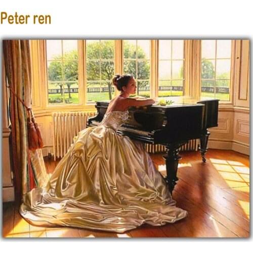 Diy Diamond painting Beauty and piano Diamond Embroidery 3D Full Square Diamond mosaic Rhinestone Living room Wall decorations