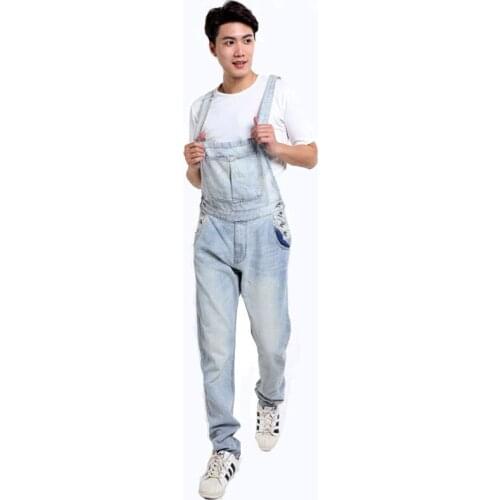 Light White Denim Bib Male Korean version of the Suspenders pants Large size Loose Casual Denim Trousers Mens Casual Overalls