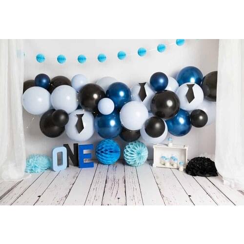 Gentleman Baby boss Boy 1st Birthday Photography Background Studio Home Cake Smash Backdrop Black Blue Balloon Banner Wood Floor