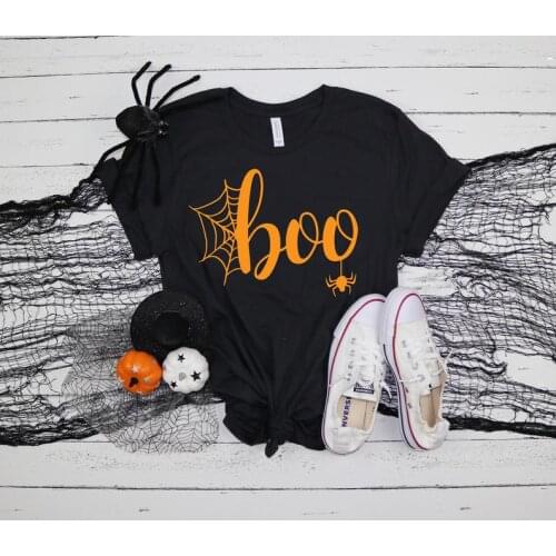 Halloween Boo Funny lnteresting Letter pattem Aethetic Female Clothing Fashion Cotton O Neck T-shirt Casual Shirt Short Sleeve