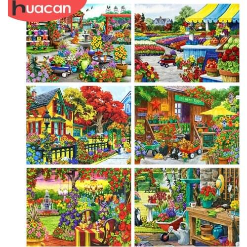 HUACAN 5d Diamond Painting Garden Landscape DIY Diamond Embroidery House Mosaic Rhinestones Pictures Home Decor Gift