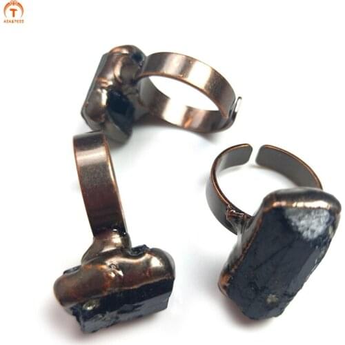 Gemstone Rings Energy Stone Black Tourmaline Rings Raw Tourmaline Bronze Rings For Women Rings wedding anniversary Gift Jewelry