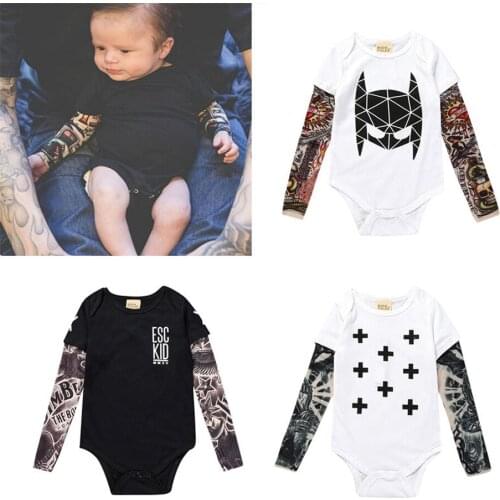 2020 New Type Newborn Baby Onesie Long Sleeves Tattoos Pattern Children Clothes Romper Jumpsuits For Baby Boys Girl Kids