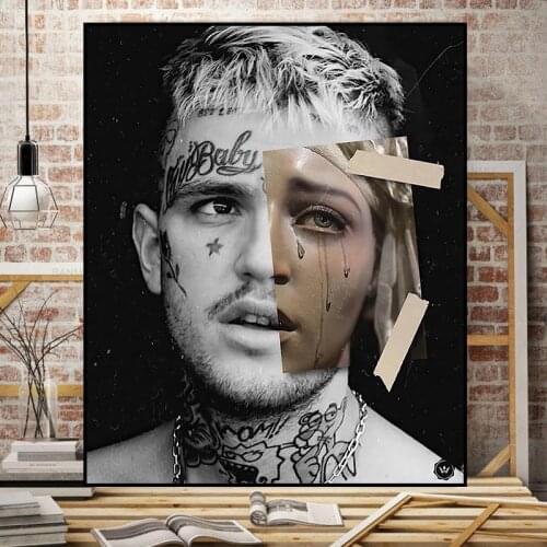 Lil Peep Figure Portrait Painting Singer Star Posters and Prints Classical Black and White Canvas Picture Frameless