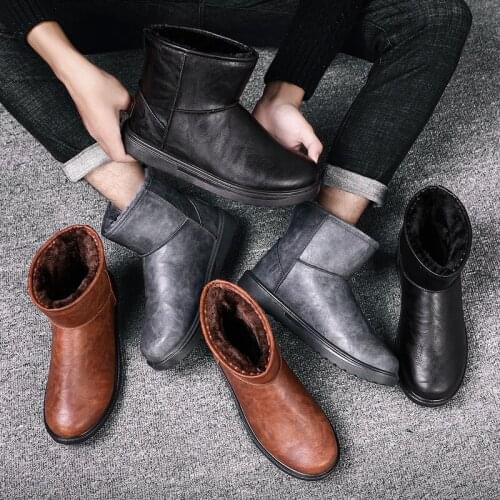 2020 winter Men ankle Boots Fashion High-top Leather Shoes plush warm snow Boots Men outdoor fashion Boots men