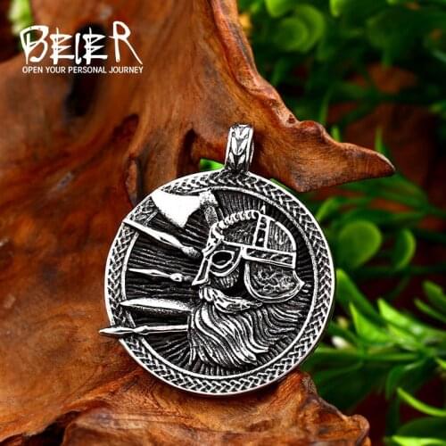 BEIER Viking Wicca man Valknut Hammer Of Thor 24Norse Runes Irish Knot Mjolnir Statement woman Necklace Pendants BP8-375