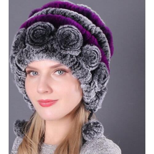 Soft Knitted Rex Rabbit Fur Hat Russia Women Winter Warm Rex Rabbit Fur Caps Lady Warm Real Rex Rabbit Fur Hats High Quality