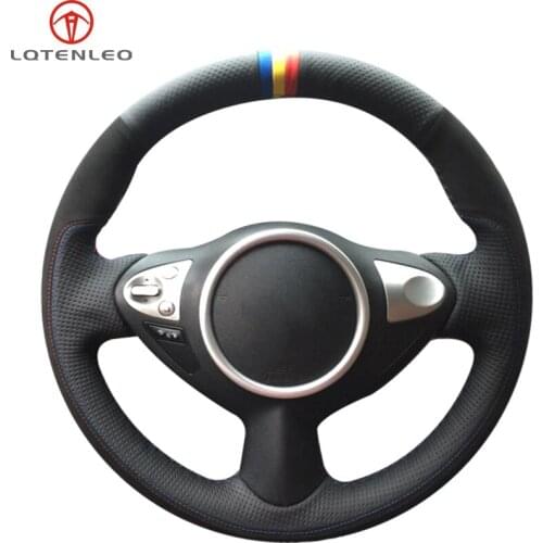 LQTENLEO Black Genuine Leather Suede Car Steering Wheel Cover For Infiniti FX FX35 FX37 FX50 QX70 Nissan Juke Maxima Sentra SV