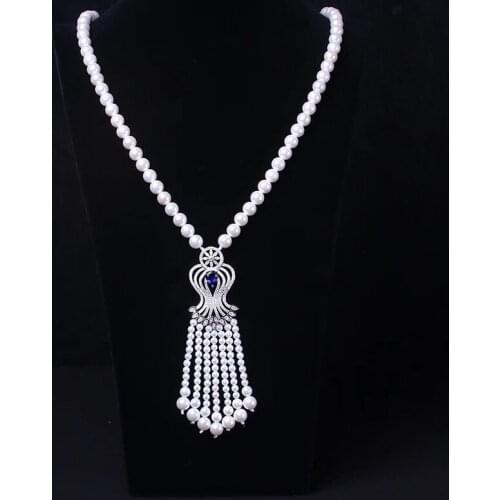 20-22" 6-7mm Natural White Pearl Pendant Necklace