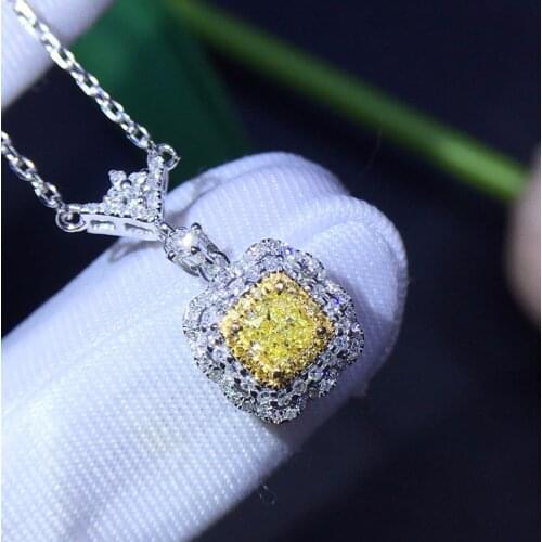 Fine Jewelry Real 18K White Gold AU750 0.27ct Yellow Diamond Necklace Gemstones Pendants for Women Fine Necklace TX