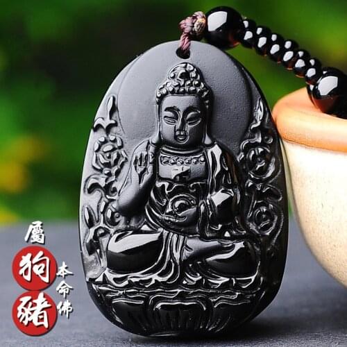 Natural Obsidian Hand Carved Eight Guardians of The Buddha Pendant Fashion Jewelry Mens and Womens Necklaces Accessories