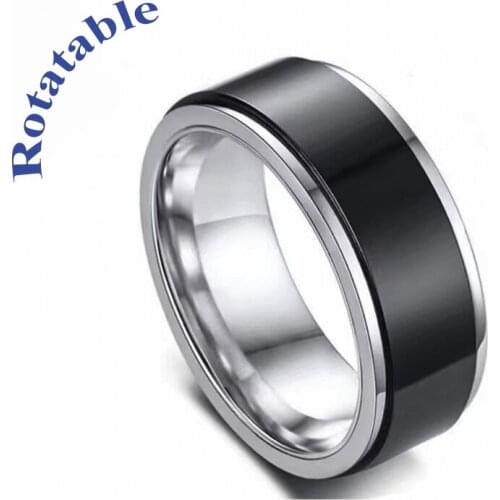 Popular Charm 8MM Matte Stainless Steel Mens Ring Simple Fashion Jewelry Black Silver Rotatable Never Fade Viking Rings