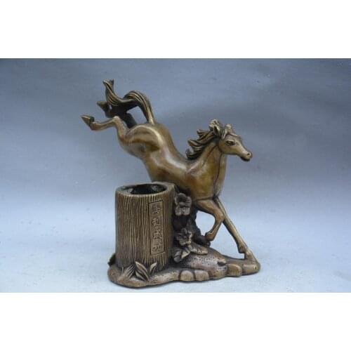 Rare old Ming Dynasty copper Horse Pentium vase statue,gain an immediate victory,with mark,Decoration,Free shipping