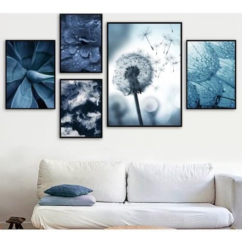 Blue Dandelion Leaves Succulents Plant Wall Art diamond Painting Nordic Posters 5d diamond embroidery For Living Room Decor