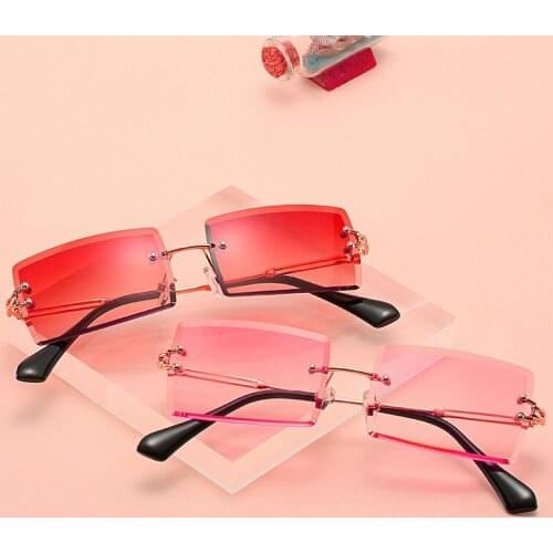 2020 Fashion Ocean Square UV400 Sunglasses trendy Retro Rectangular Rimless Crystal Sunglasses Women Men Alloy Gradient Glasses