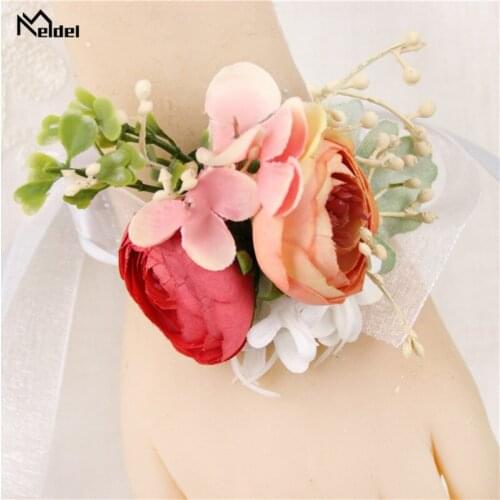 Wedding Groom Boutonniere Bridesmaids Women Hand Wrist Flower Artificial Flowers Corsage Rose Flower Marriage Winess Boutonniere