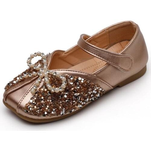 Girls Shoes Princess Kids Flats Children Dress Shoes Crystal Rhinestone Glitter Shoes for Wedding Party Mary Janes Bow-knot Cute