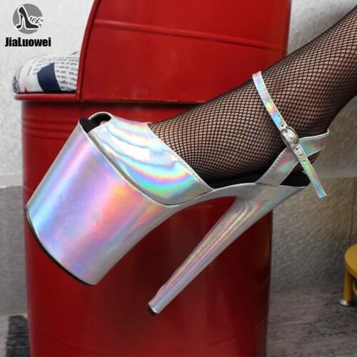 Sexy Polo Dance Party Nightclub Shoes 20CM High Heels With Platform Holographic Peep-toe Fashion Women Shoes