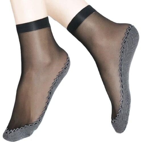 1Pair Velvet/Cotton Women Socks Thin Silk Sock Breathable Transparent Bottom Splice Wicking Non-Slip Short Sox
