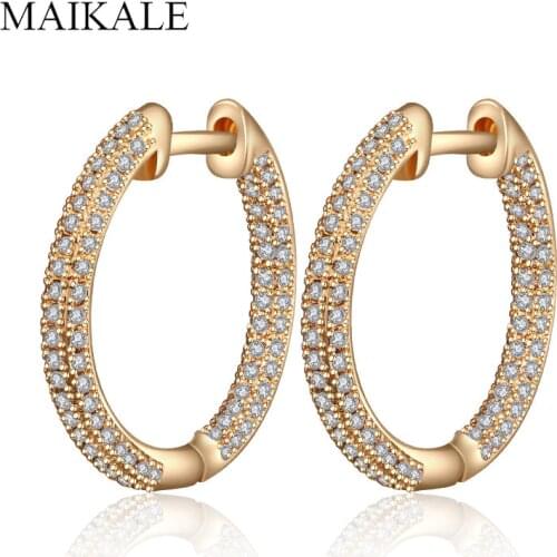 MAIKALE Simple Circle Cubic Zirconia Stud Earrings for Women Zircon Gold Piercing Charm Earings Fashion Jewelry Ear Gift