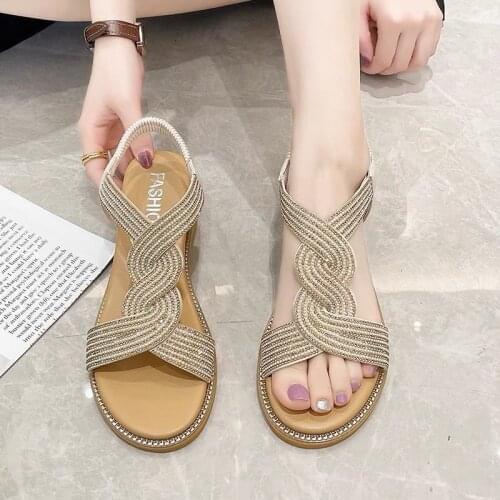 2021 Summer Women Ladies Beach Open Toe Plus Size Sandalias Fashion Solid Round Toe Pearl Buckle Casual Sandals Shoes NVLX198