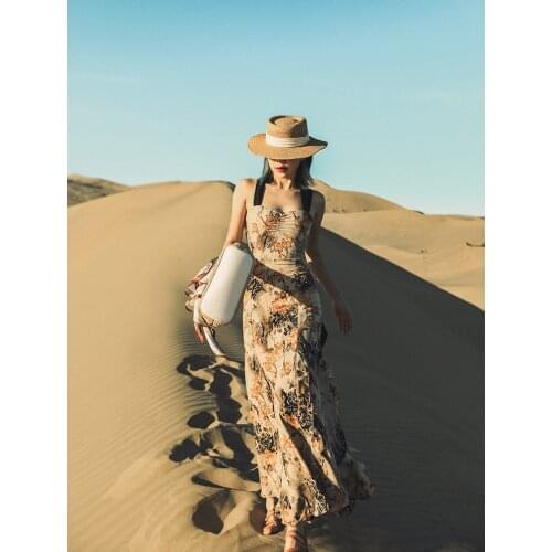 IRINAMS072 Spring Summer 2021 Original Design New Arrivals Women Long Vintage Backless Mermaid Printed Dress