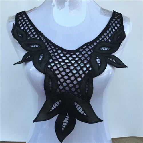 1pcs 34*42cm Black Embroidered Lace Collar Neckline Collar Venise Applique Embroidery Patches Sewing Accessories Free Shipping