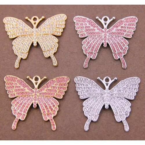 1pcs Sparking Fully Iced Out Crystal Pave Big Butterfly Pendant Cubic Zircon 3D Butterfly Pendant Necklace Fashion Jewelry