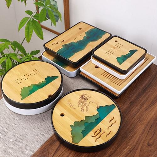 1Pcs High-grade Tea Tray Melamine Bamboo Drainage Water Storage Kung Fu Tea Set Room Board Table Chinese Culture Tea Cup Set