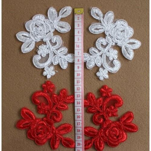 10 Pieces/5 Pairs 10.5*8.5cm DIY Craft Mirror Embroidery Lace Applique Off White Red Lace Trim Clothes Garment Accessories