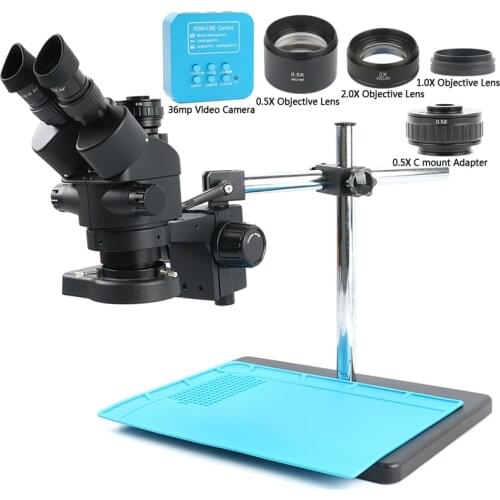 3.5-90X FHD 36MP HDMI USB Industrial Video Camera Simul-Focal Trinocular Stereo Microscope For Phone Circuit Board BGA Soldering