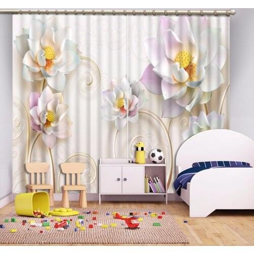 3D Curtain Natural Beautiful Lotus Background Beige Curtains Blackout Shade Window Curtains Small Curtain