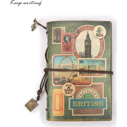 A6 travelers Notebook Vintage journal Retro Notepad Kraft paper Cute Stationery European PU Leather Cover DIY Diary Travel