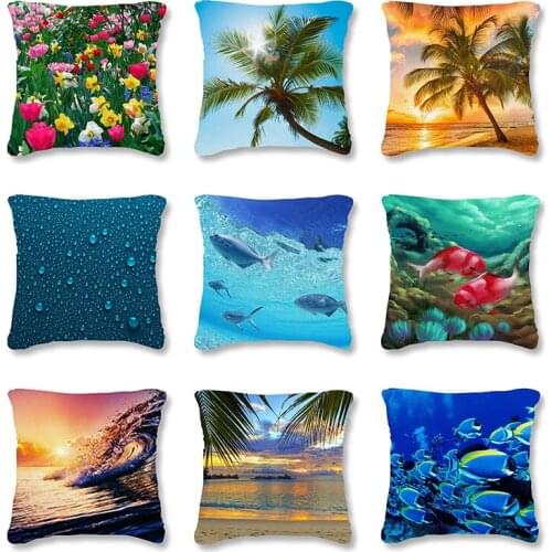 Summer Ocean Theme Fish Hawaii Coconut Cushion Cover Cushion Cover Sofa Office Home Decoration Cushion Cover
