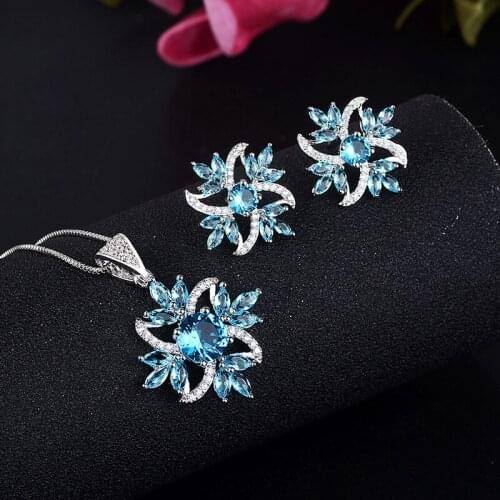 Funmode Charm Flower European Style Necklace Earrings Pendant Women Jewelry Sets For Wedding Gifts Small Sets FS18