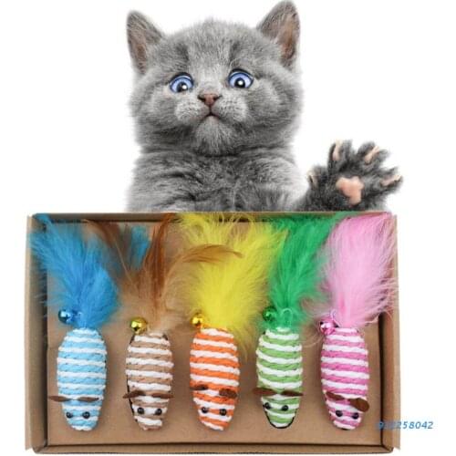 5 Pcs/Set Interactive Pet Cat Toys Cat Stick Wand Feather Bell Sisal Mouse Mice Jouer Chat Zabawki Dla Kota Kitten Spullen